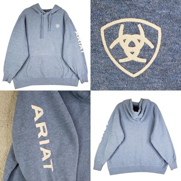 Ariat Sweatshirt Women’s XXL Pullover Hoodie Spellout Blue Western Horses - Picture 1 of 11